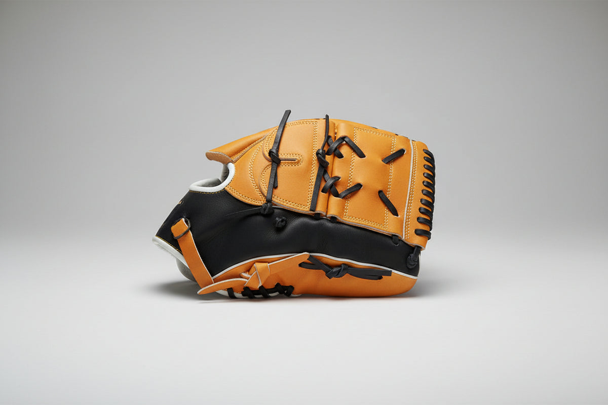 Tan and black Ronin glove with detailed leather stitching