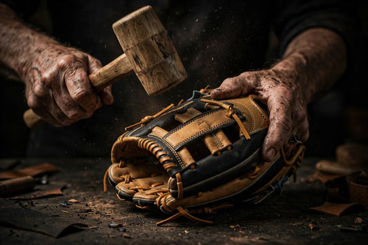 Breaking in a baseball glove with a wooden mallet
