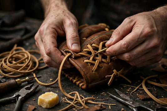 Relacing a baseball glove web with rawhide laces
