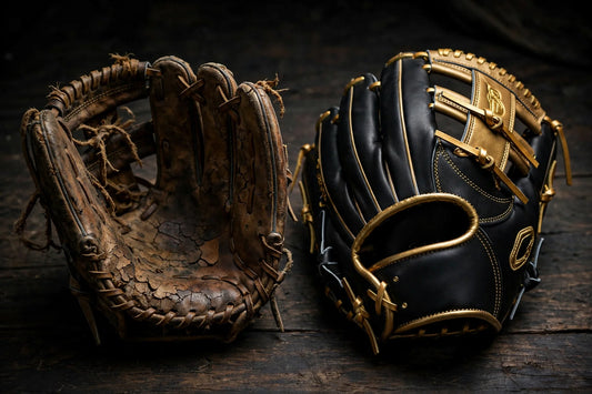 Worn old glove next to new custom glove