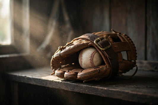 Baseball glove stored with ball in pocket for offseason